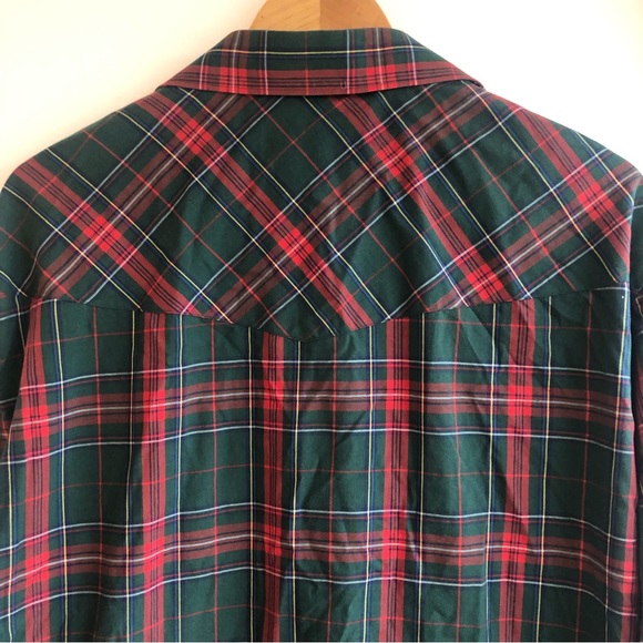 Wrangler Vintage Red Green Plaid Cotton button up X-LONG TAILS 17-36 TALL - Picture 9 of 13